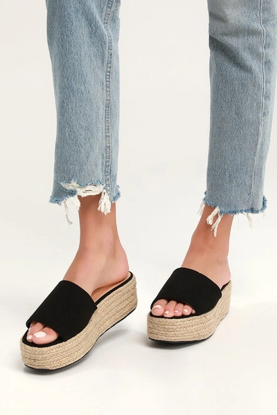 Lulus O'ahu 2 Black Suede Espadrille Flatforms