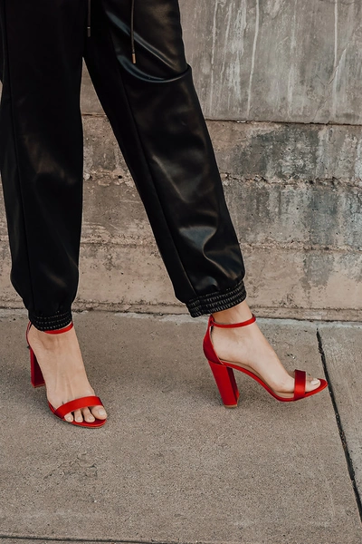 Lulus Taylor Red Satin Ankle Strap Heels