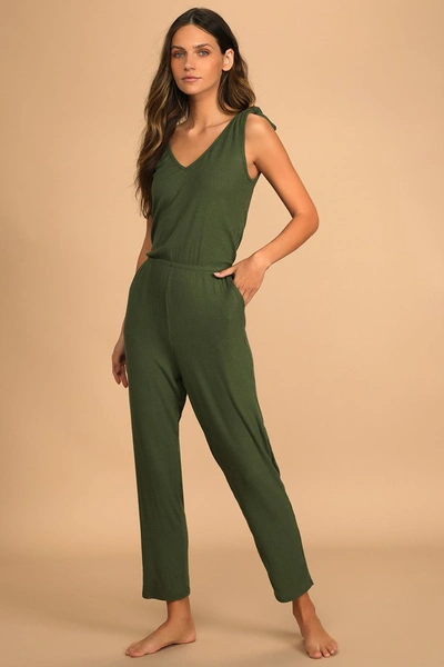 Lulus Belmore Olive Green Ribbed Sleeveless Jumpsuit