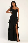 Lulus Blessed With Beauty Black Ruffled Sleeveless Maxi Dress In Black