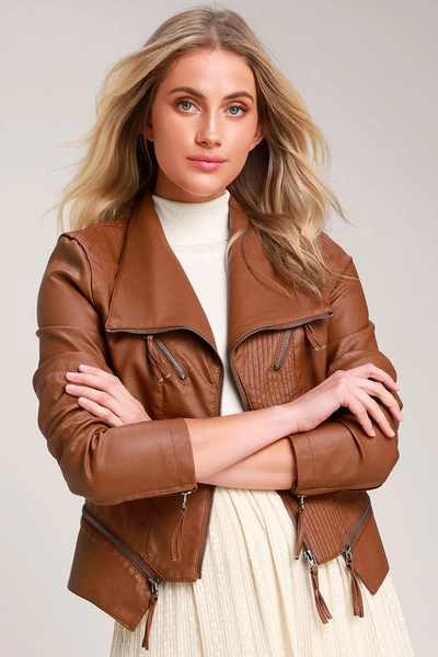 Lulus Up On A Tuesday Camel Vegan Leather Jacket In Brown
