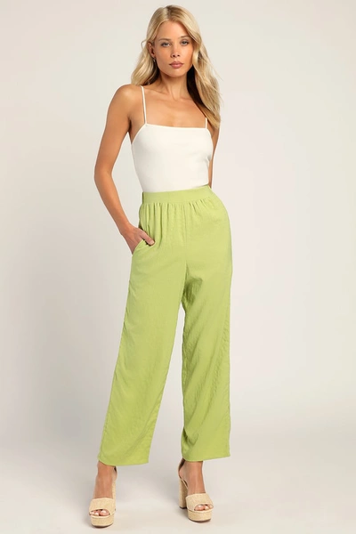 Lulus Straight On Lime Green Textured Cropped Straight Leg Pants