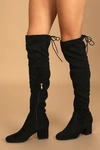 Lulus Di Black Suede Over The Knee High Heel Boots In Black