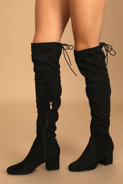 Lulus Di Black Suede Over The Knee High Heel Boots
