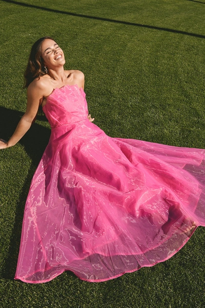 Lulus Serenity Hot Pink Strapless Organza Maxi Dress