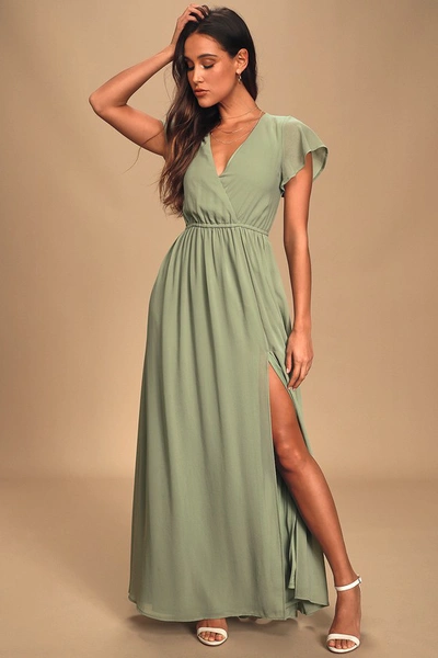 Lulus Lost In The Moment Sage Brush Maxi Dress In Green