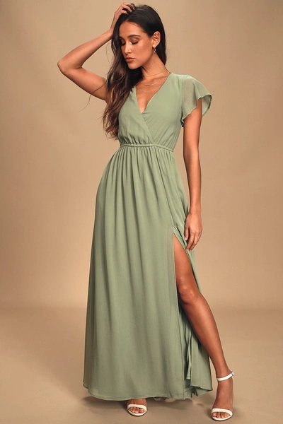 Lulus Lost In The Moment Sage Brush Maxi Dress In Green | ModeSens
