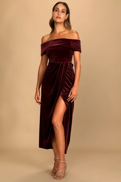 Lulus I'm Enchanted Burgundy Velvet Off-the-shoulder Maxi Dress