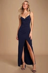 Lulus Sweetest Admirer Navy Blue Ruched Surplice Maxi Dress In Navy Blue