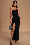 Lulus Keeper Of My Heart Black One-shoulder Maxi Dress In Black