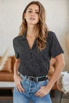 Lulus Good Luck Charm Black Polka Dot Short Sleeve Button-up Top In Black