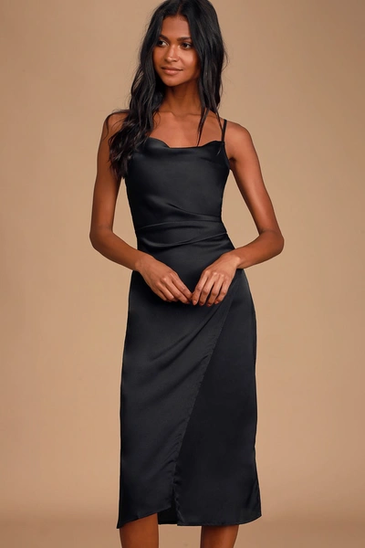 Lulus Hollywood Woman Black Satin Midi Dress