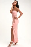 Lulus After Hours Blush Pink Strapless Ruffled Maxi Dress In Blush Pink