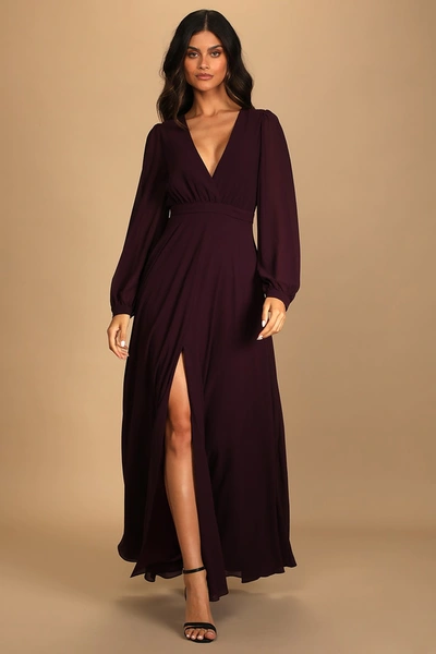 Lulus Adoring You Dark Purple Long Sleeve Maxi Dress