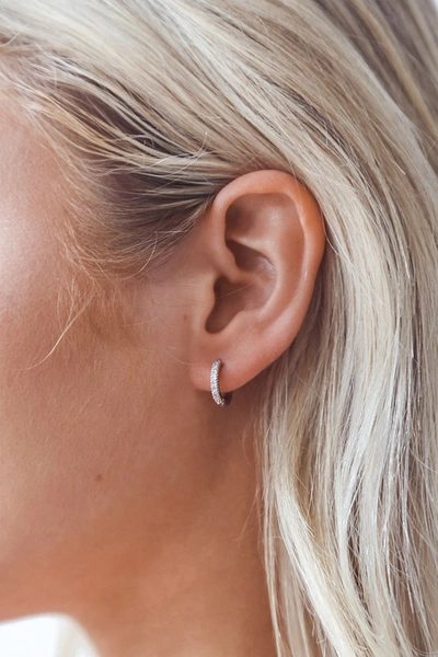 Lulus Little Details Silver Rhinestone Mini Hoop Earrings