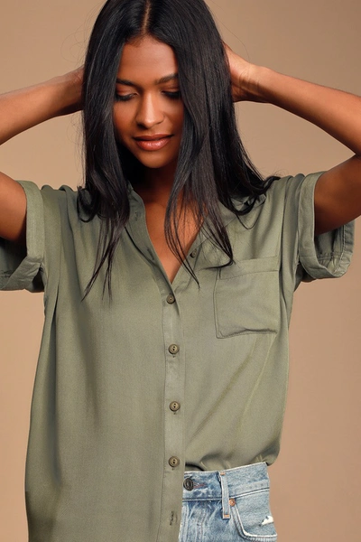 Lulus Blythe Olive Green Short Sleeve Button-up Top