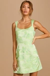 Lulus Brighter Side Light Green Floral Satin Jacquard Mini Dress In Green