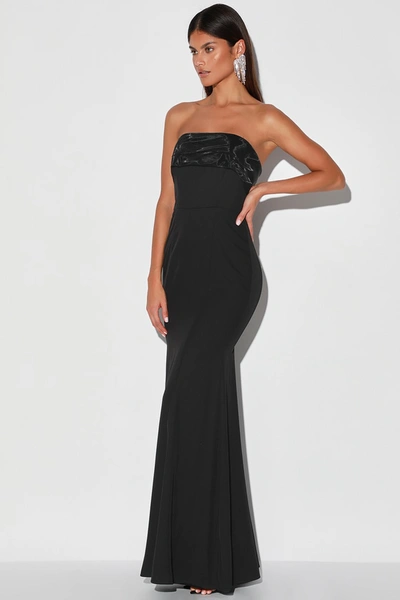 Lulus Brilliantly Bold Black Strapless Mermaid Maxi Dress