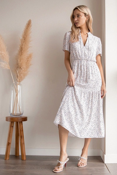 Lulus Flourish With Me White Floral Print Tiered Midi Dress