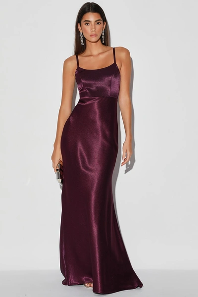 Lulus Make You Shine Dark Purple Satin Mermaid Maxi Dress