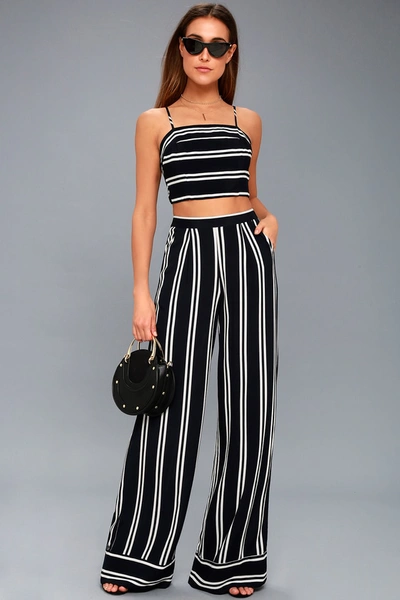 Lulus Coastal Living Navy Blue And White Striped Two-piece Jumpsuit