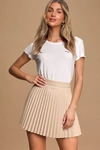 Lulus Better Luck Next Time Beige Vegan Leather Pleated Mini Skirt In Beige