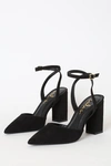 Lulus Viki Black Suede Pointed-toe Ankle Strap Pumps In Black
