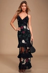 Lulus True To Heart Black Floral Embroidered Maxi Dress In Black