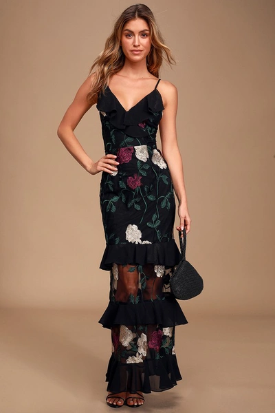 Lulus True To Heart Black Floral Embroidered Maxi Dress