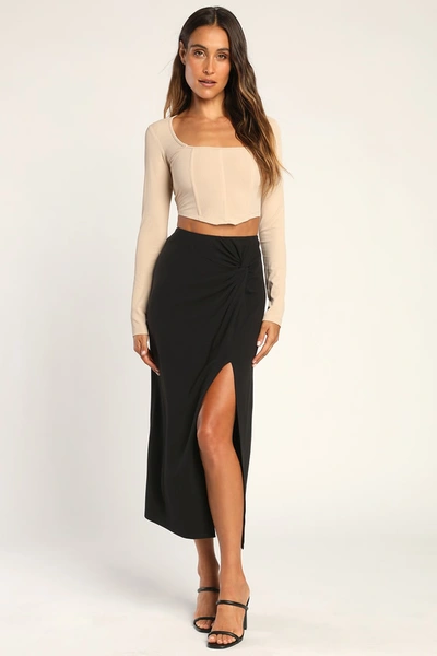Lulus Simply In Style Black Twist-front Slit Midi Skirt