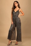 Lulus Disco Party Black Multi Metallic Wide-leg Jumpsuit In Black