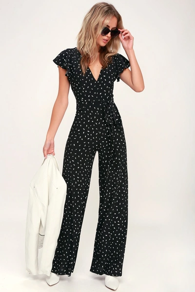 Lulus Fine Print Black And White Print Backless Jumpsuit