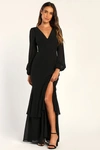 Lulus Tier Elegance Black Long Sleeve Tiered Maxi Dress In Black