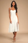 Lulus Loveliest Looks White Floral Jacquard Tie-strap Midi Dress In White