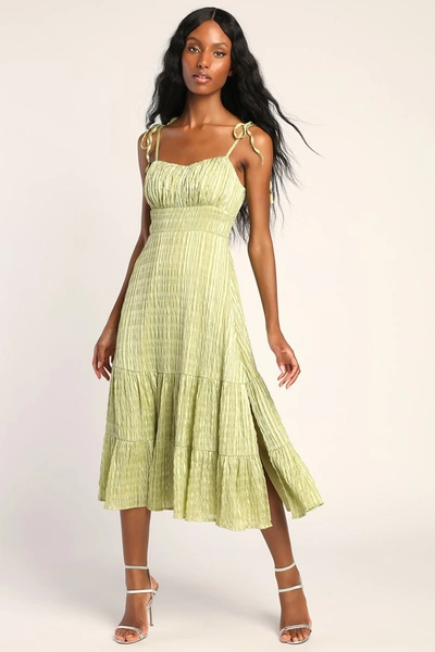 Lulus Sparkling Scene Green Metallic Striped Tie-strap Midi Dress