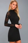 Lulus Lace Up Your Sleeve Black Lace Long Sleeve Bodycon Dress In Black