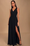 Lulus Thoughts Of Hue Black Surplice Maxi Dress In Black