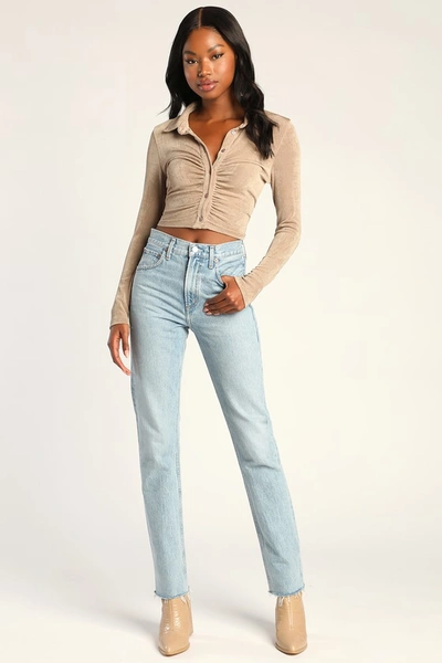 Agolde Cherie Light Wash High Rise Straight Leg Denim Jeans In Blue