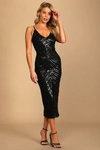 Lulus Like A Movie Star Black Sequin Bodycon Midi Dress In Black