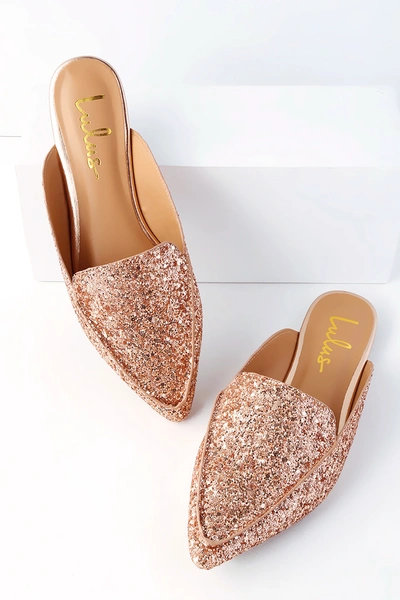 Lulus Joelle Rose Gold Glitter Loafer Slides
