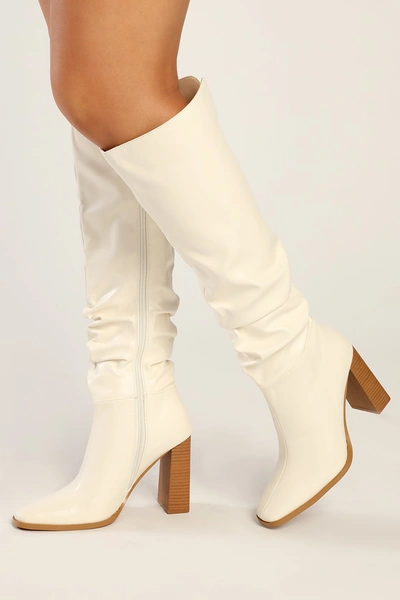 Lulus Glampy Bone Square Toe Knee High High Heel Boots In White
