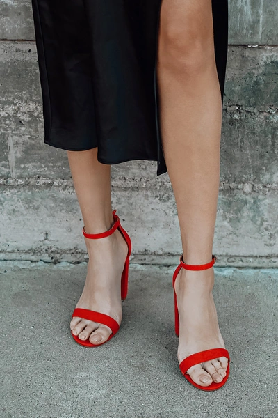 Lulus Taylor Red Suede Ankle Strap Heels
