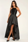 Lulus Broadway Show Black High-low Maxi Dress In Black
