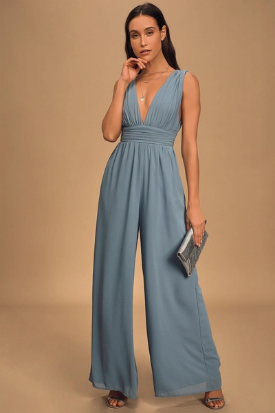 Lulus Divine Muse Slate Blue Wide-leg Jumpsuit