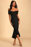 Lulus How Much I Care Black Off-the-shoulder Midi Dress In Black