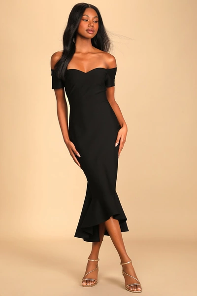 Lulus How Much I Care Black Off-the-shoulder Midi Dress