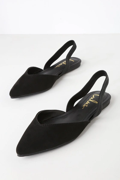 Lulus Mae Black Suede Pointed-toe Slingback Flats