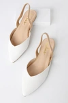 LULUS MAE WHITE AND BEIGE POINTED-TOE SLINGBACK FLATS