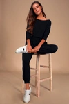 Lulus Dressed To Chill Black Ribbed Drawstring Joggers In Black