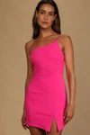 Lulus Party For Two Hot Pink Asymmetrical Bodycon Mini Dress In Hot Pink